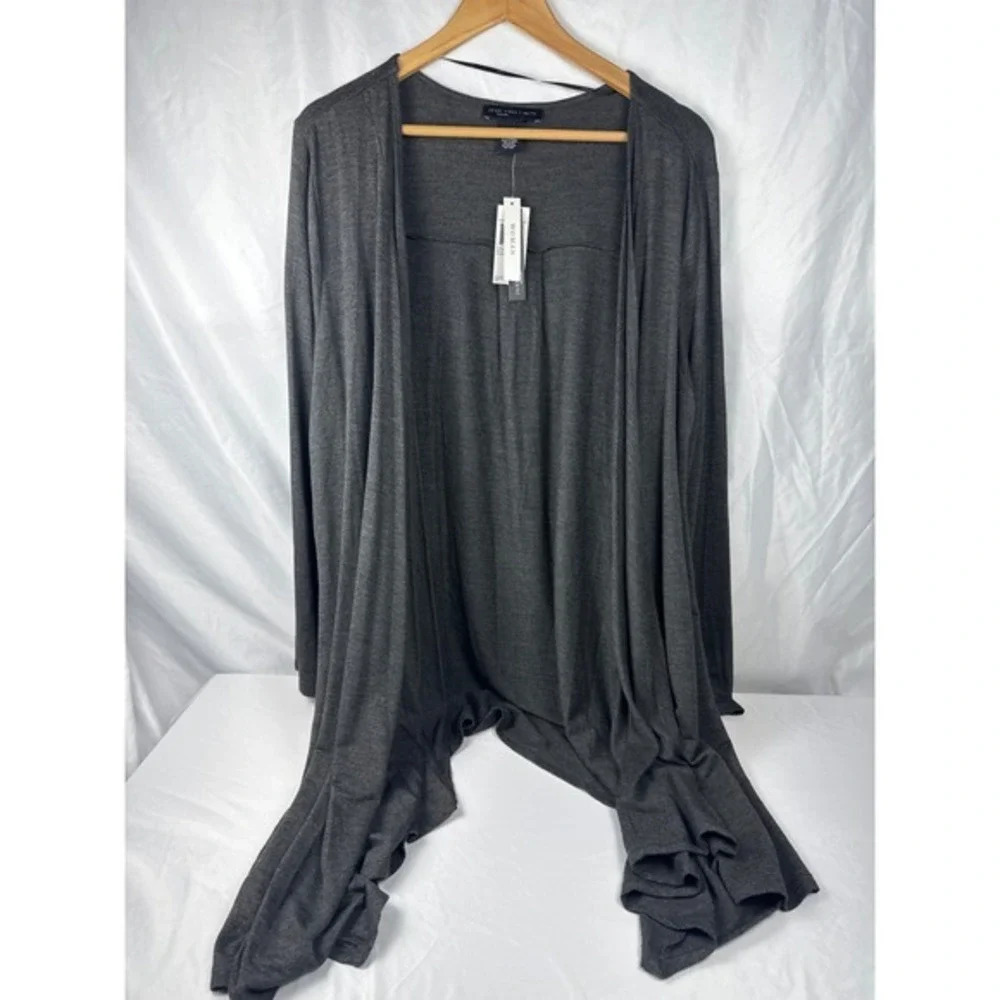 Joan Vass Graphite Open Front Cardigan 1X NWT‎